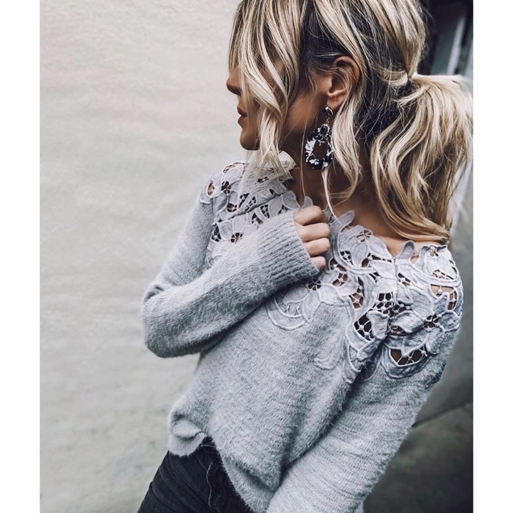 Vici Gray Lace Detail Sweater